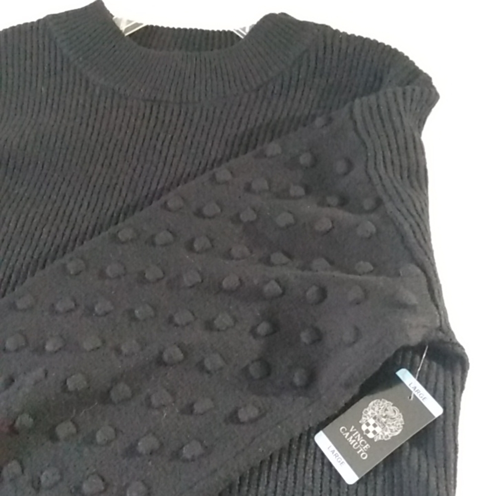 VINCE CAMUTO Rich Black Ribbed Sweater - Size Large NWT - Picture 7 of 9